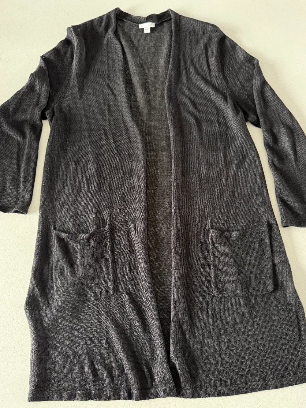 J.Jill Gray Open Front Knit Long Cardigan/Duster, Size Large